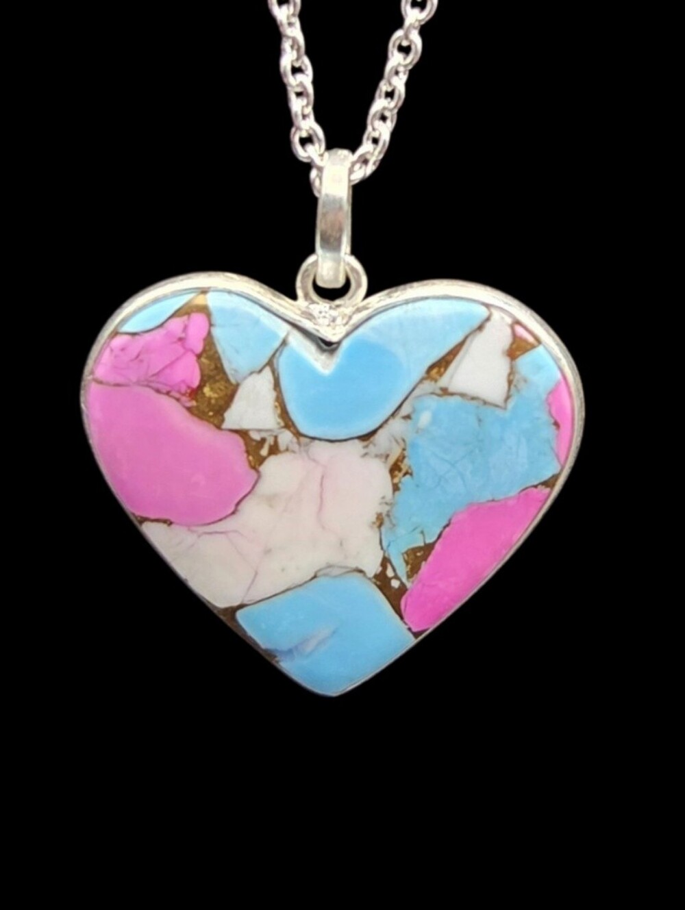 Cotton Candy Turquoise Heart Pendant 925